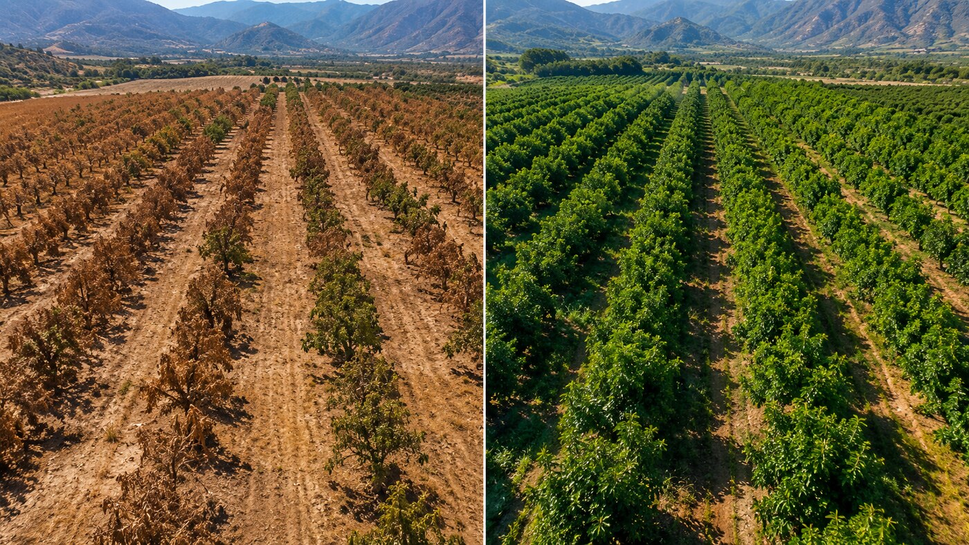 Antes y después del tratamiento de césped